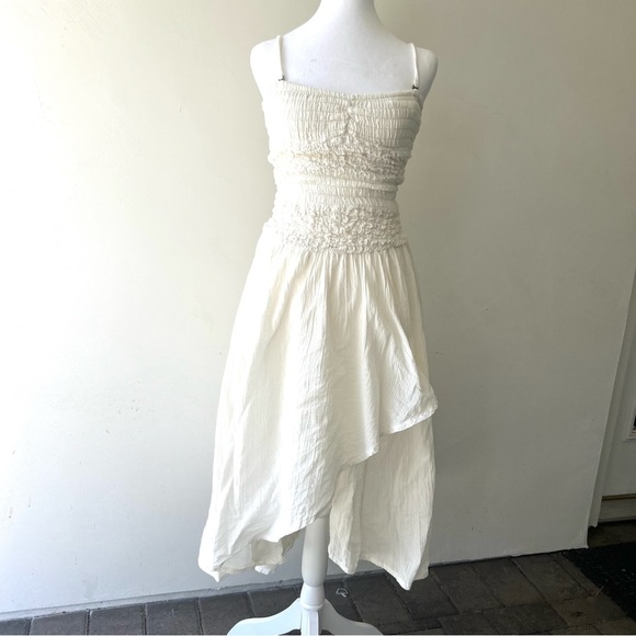 Free People Cream Smocked Asymmetrical Sundress - Picture 6 of 12